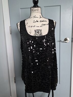 Eyeshadow Black Sequin Tank Top Plus Size 2X Sparkle Party Core Goth Glam